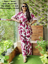 Trendy Abstract Printed Long Co-ord Set for Women – Shirt Style Top & Plazzo